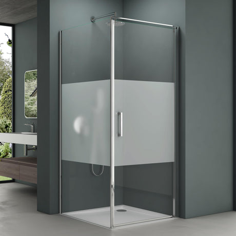 glasvilla Box Doccia in Vetro Parzialmente Smerigliato 8 mm Box Doccia con Meccanismo Alza/Abbassa e Porta Girevole Box Cabina Doccia Angolare Ravenna36MS-plus