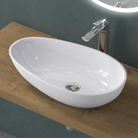 glasvilla Lavabo da Appoggio da Marmo Fuso Lavandino Bagno Ovale senza Foro per Rubinetto e Troppopieno Col809