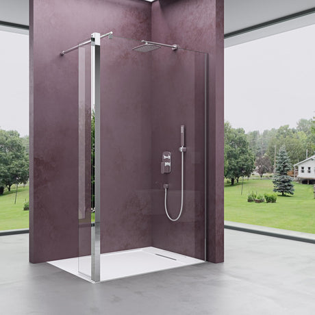 glasvilla Box Doccia Walk-In con Vetro Laterale 30cm, Parete Doccia in Vetro Trasparente da 10mm con Stabilizzatore Rotondo e Rettangolare, Vetro di Sicurezza ESG con Rivestimento Nano Bremen02K-Plus