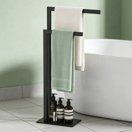 glasvilla Porta Asciugamani Bagno da Terra a 2 Bracci, Portasciugamani in Acciaio per Bagno, Antiruggine, Tavrin-02