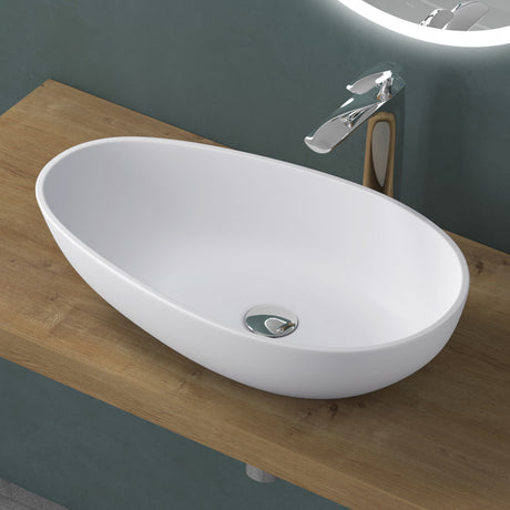 glasvilla Lavabo da Appoggio da Marmo Fuso Lavandino Bagno Ovale senza Foro per Rubinetto e Troppopieno Col809