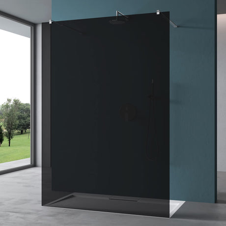 Paroi de douche Glasvilla avec 2 barres de support pour douche à l'italienne, verre trempé de sécurité 8 mm avec nano-revêtement, stabilisateur rectangulaire, Bremen01+2