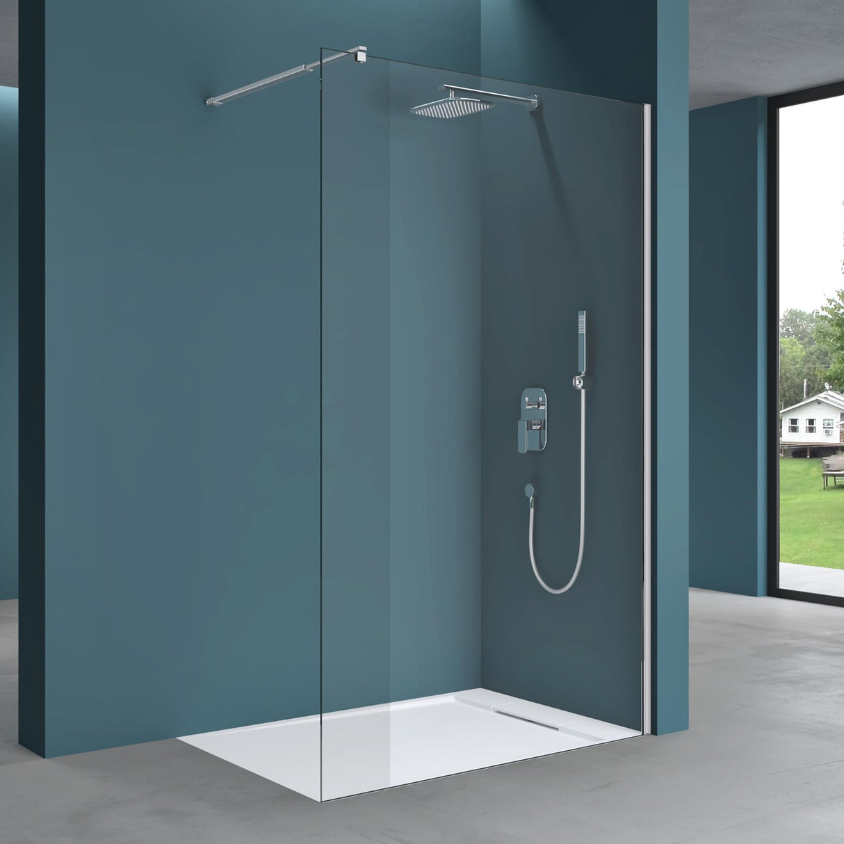 glasvilla Box Doccia Walk-In in Vetro di Sicurezza ESG con Rivestimento Nano Parete Doccia in Vetro 8mm Braccio di Sostegno BRAM1 & BRAM3 Bremen1K