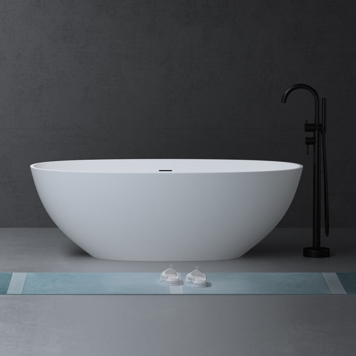 glasvilla Vasca da Bagno Freestanding, Vasca da Bagno in Marmo Fuso con Rivestimento Nano, Bianca Opaca