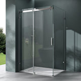 Box doccia Glasvilla con porta scorrevole angolare, in acciaio ESG da 8 mm con rivestimento NANO, supporto doccia a 4 punti Rav17-2K