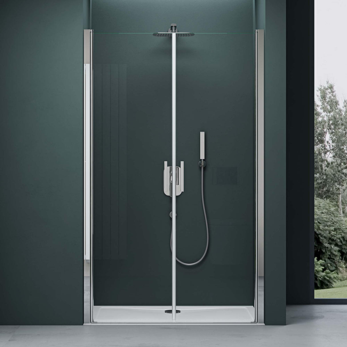 glasvilla Duschtür Nischentür dusche Duschabtrennung Duschkabine Schwingtür 180° Doppeltür 6mm ESG Nano-Beschichtung Klarglas/Satiniert Streifen/Vollsatiniert mit Hebe- und Senkmechanismus Teramo24K+MS+VS