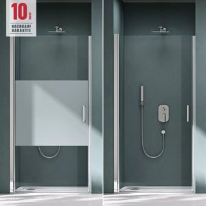 glasvilla Puerta de ducha Puerta de nicho Ducha Separación de ducha Cabina de ducha Puerta oscilante 180° vidrio de seguridad ESG con mecanismo de elevación y descenso vidrio claro y satinado rayas Teramo24K+MS D Nuevo