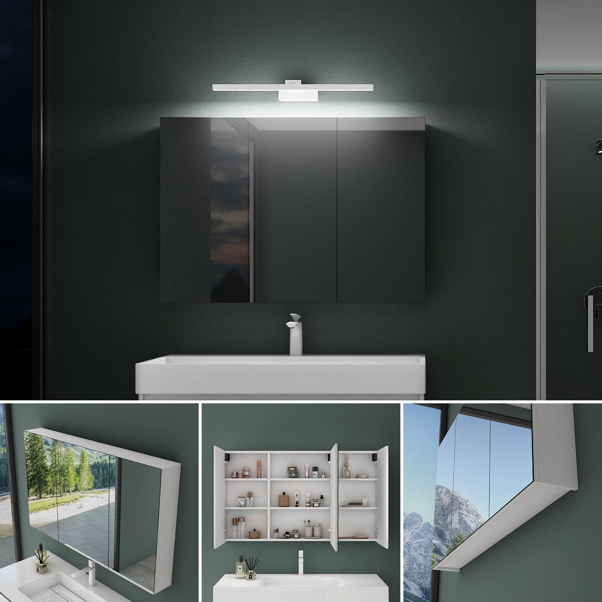 glasvilla Armadietto a Specchio con Lampada da Specchio LED per Bagno, Mobiletto da Parete per Bagno con Specchio e Luce a Specchio Spiegelschrank 02