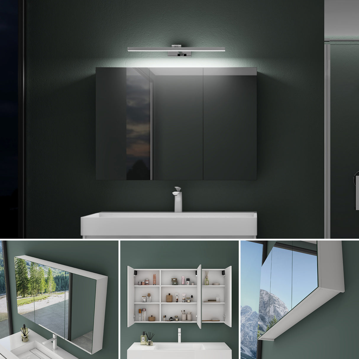 glasvilla Armadietto a Specchio con Lampada da Specchio LED per Bagno, Mobiletto da Parete per Bagno con Specchio e Luce a Specchio Spiegelschrank 02