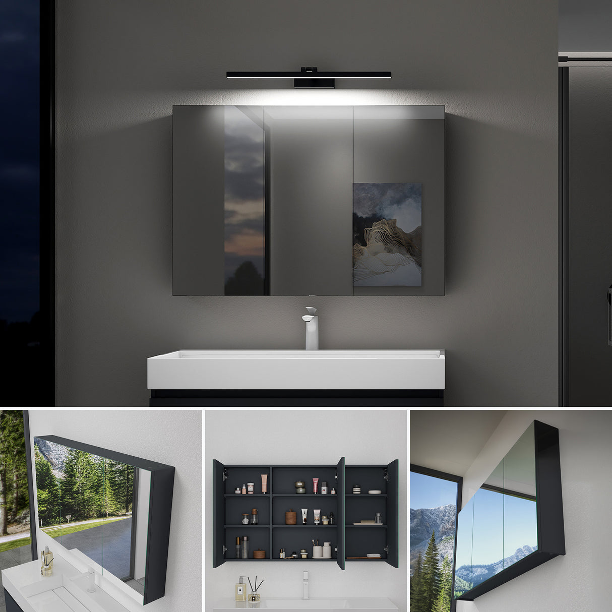 glasvilla Armadietto a Specchio con Lampada da Specchio LED per Bagno, Mobiletto da Parete per Bagno con Specchio e Luce a Specchio Spiegelschrank 02