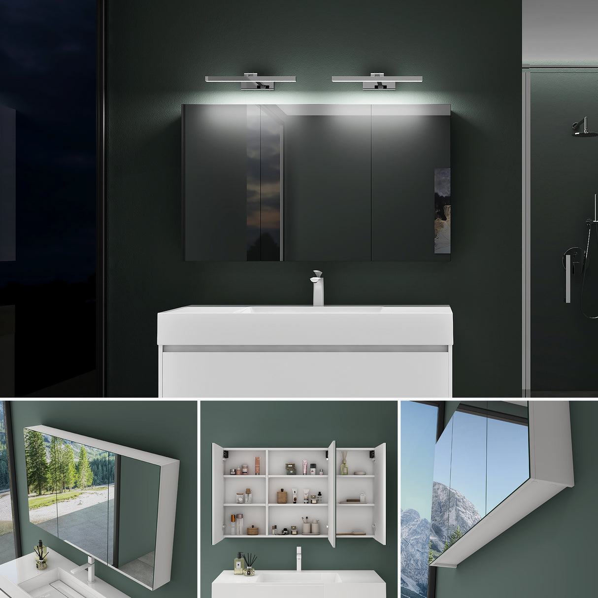 glasvilla Armadietto a Specchio con Lampada da Specchio LED per Bagno, Mobiletto da Parete per Bagno con Specchio e Luce a Specchio Spiegelschrank 02