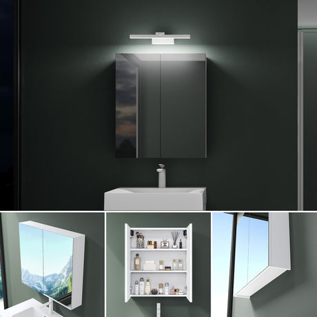 glasvilla Armadietto a Specchio con Lampada da Specchio LED per Bagno, Mobiletto da Parete per Bagno con Specchio e Luce a Specchio Spiegelschrank 02