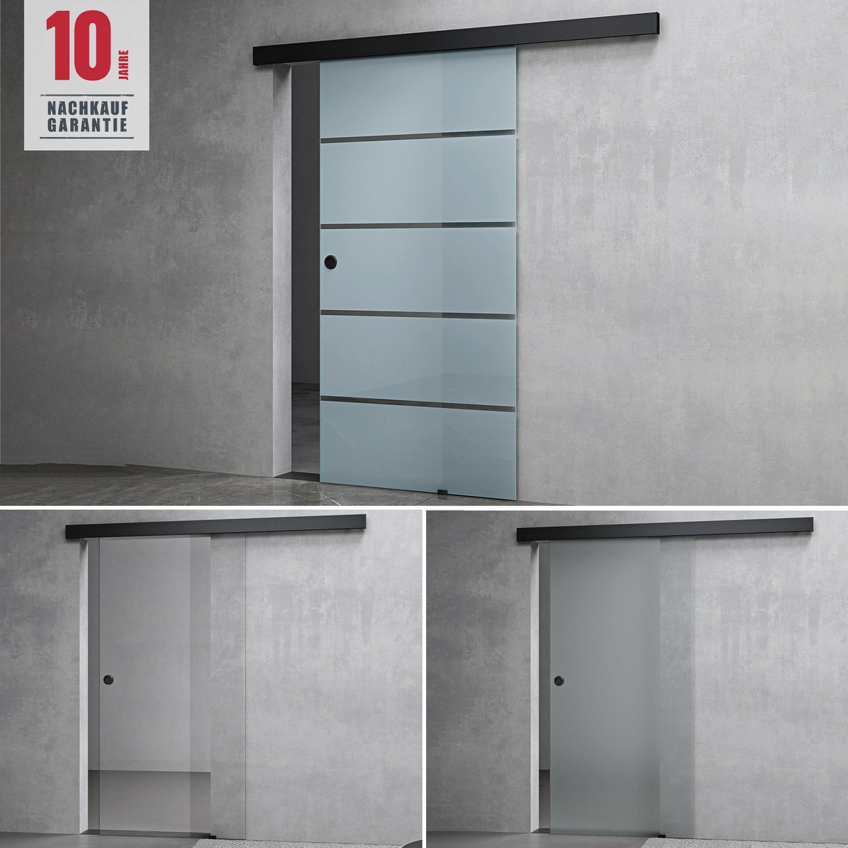 Set completo per porta scorrevole in vetro Glasvilla, tipo di maniglia: maniglia a conchiglia, inclusa chiusura ammortizzata, distanza dalla parete 15 mm, vetro di sicurezza ESG 8 mm Amalfi Black