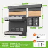 glasvilla Porta Spezie con Supporto per Cellulare o Porta Rotolo, Porta Coperchi a 3 Livelli e Porta Mestoli con 5 Ganci da Cucina, da Appendere con Guide, Reglo-09-12