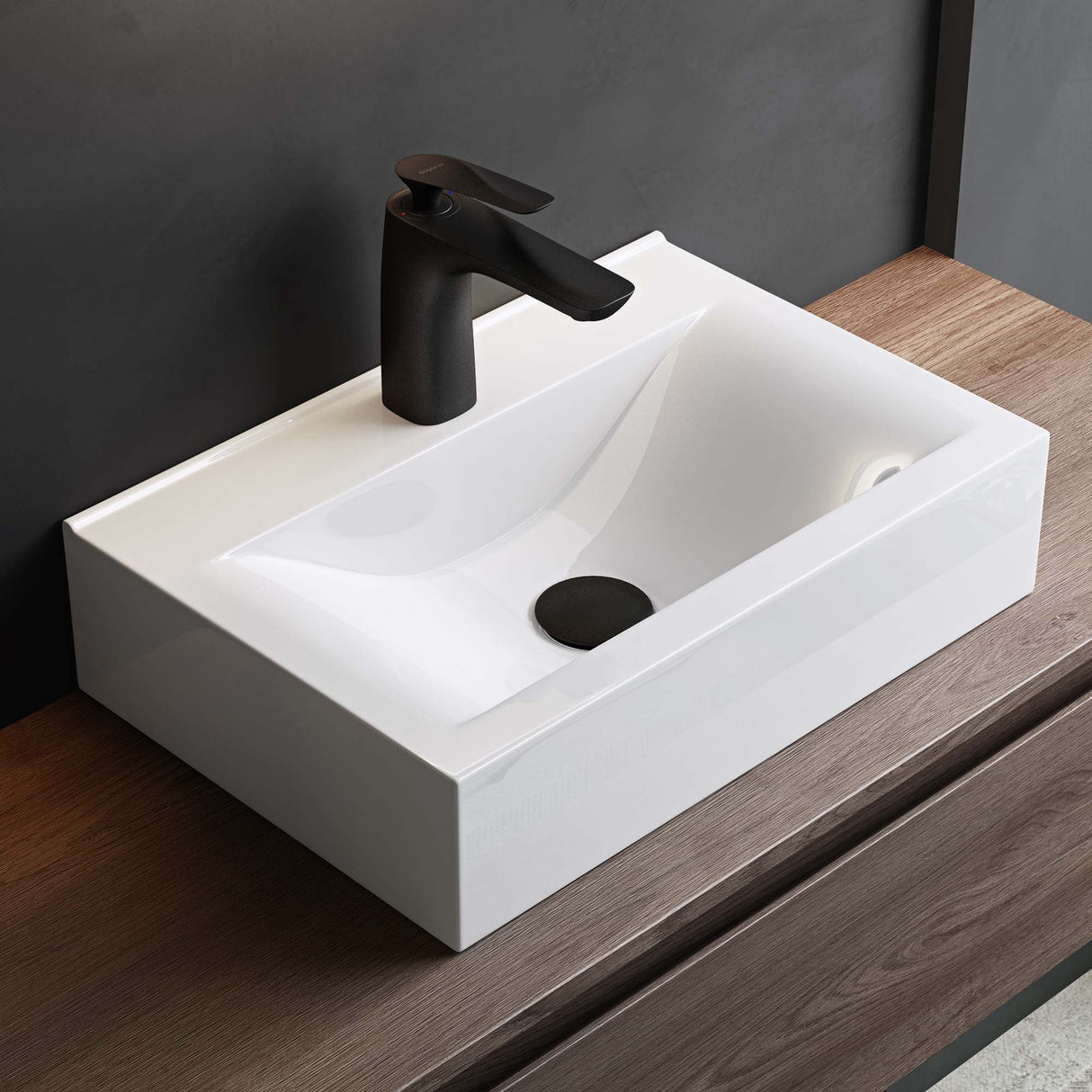glasvilla Lavabo da Appoggio 45x30.5x10.5cm in Ceramica Lavabo Bagno Sospeso Lavandino Bagno da Appoggio Bianco con Nano-rivestimento Brüssel118c