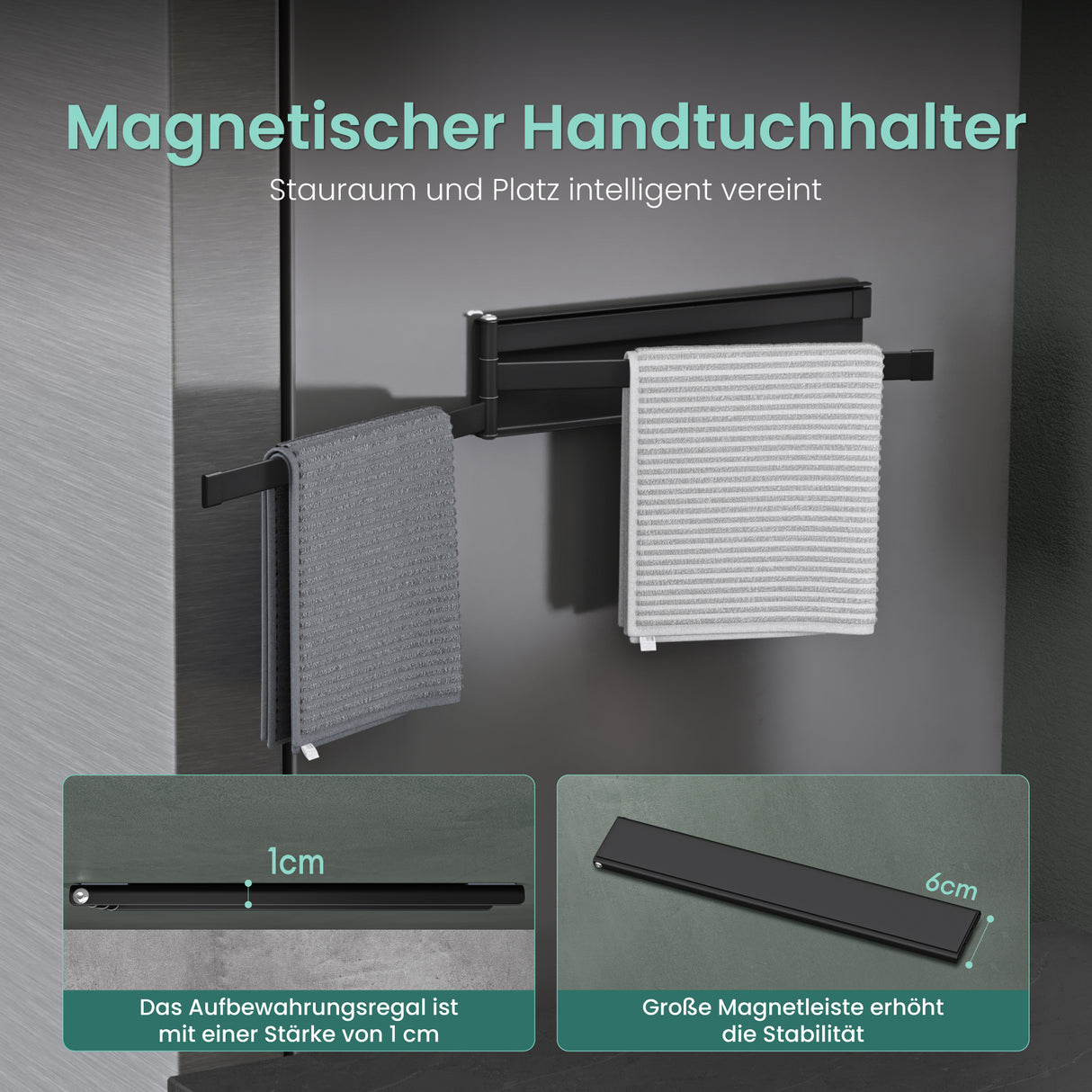 glasvilla Porta Asciugamani da Parete Portasciugamani con 3 Bracci Girevole a 180° Porta Asciugamani Adesivo da Parete per Bagno e Cucina Folda-02