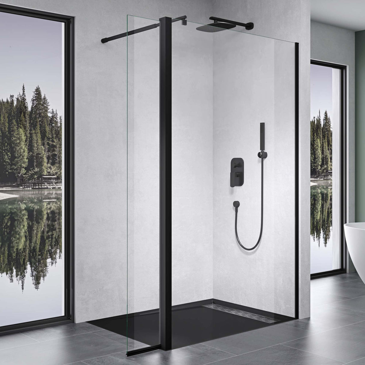 glasvilla Box Doccia Walk-In con Vetro Laterale 30cm, Parete Doccia in Vetro Trasparente da 8mm con Stabilizzatore Rotondo e Rettangolare, Vetro di Scurezza ESG con rivestimento nano Bremen01K-Plus