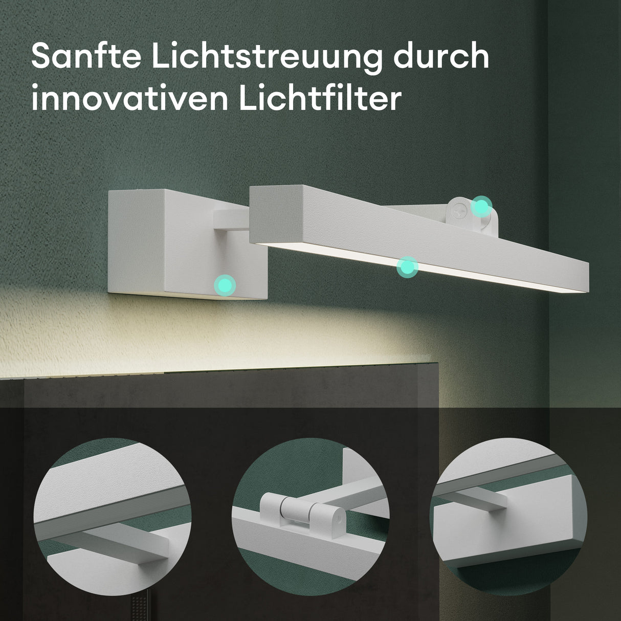 lampada da specchio a LED per bagno Glasvilla | Lampada da specchio, lampada da bagno 4000K | Ruotabile di 180°, 9W, radiosamente bello 