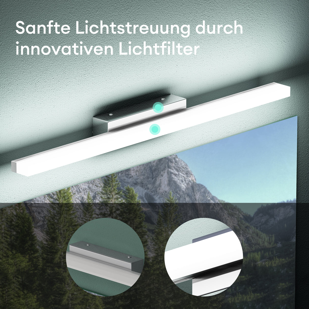 lampada da specchio a LED per bagno Glasvilla | Lampada da specchio, lampada da bagno 6000K | Applique a LED 9W con fascio di specchio 