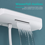 sistema de ducha glasvilla con termostato, conjunto completo de grifería de ducha con bloqueo de seguridad, ducha regulable en altura con 3 tipos de chorro y salida inferior de latón sistema de ducha9