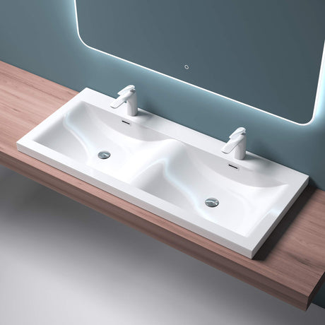 glasvilla Lavabo da Incasso Doppio Lavabo Sottopiano Lavandino Bagno da Marmo Fuso con 2 Fori per Rubinetto e Troppopieno Colossum03