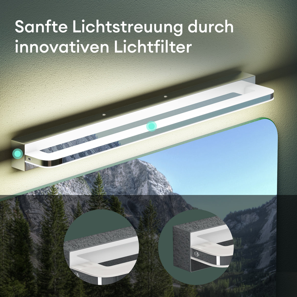 lampada da specchio a LED per bagno Glasvilla | Lampada da specchio, lampada da bagno 4000K | Applique a LED SparkLuxe 