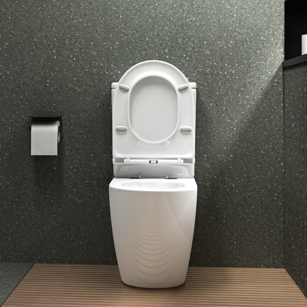 glasvilla Stand WC mit Spülkasten spülrandloses-WC bodenstehende-Toilette aus Keramik, weiß/matt schwarz  36x63x82cm, mit Absenkautomatik, inkl. Spülkasten, Stand179T