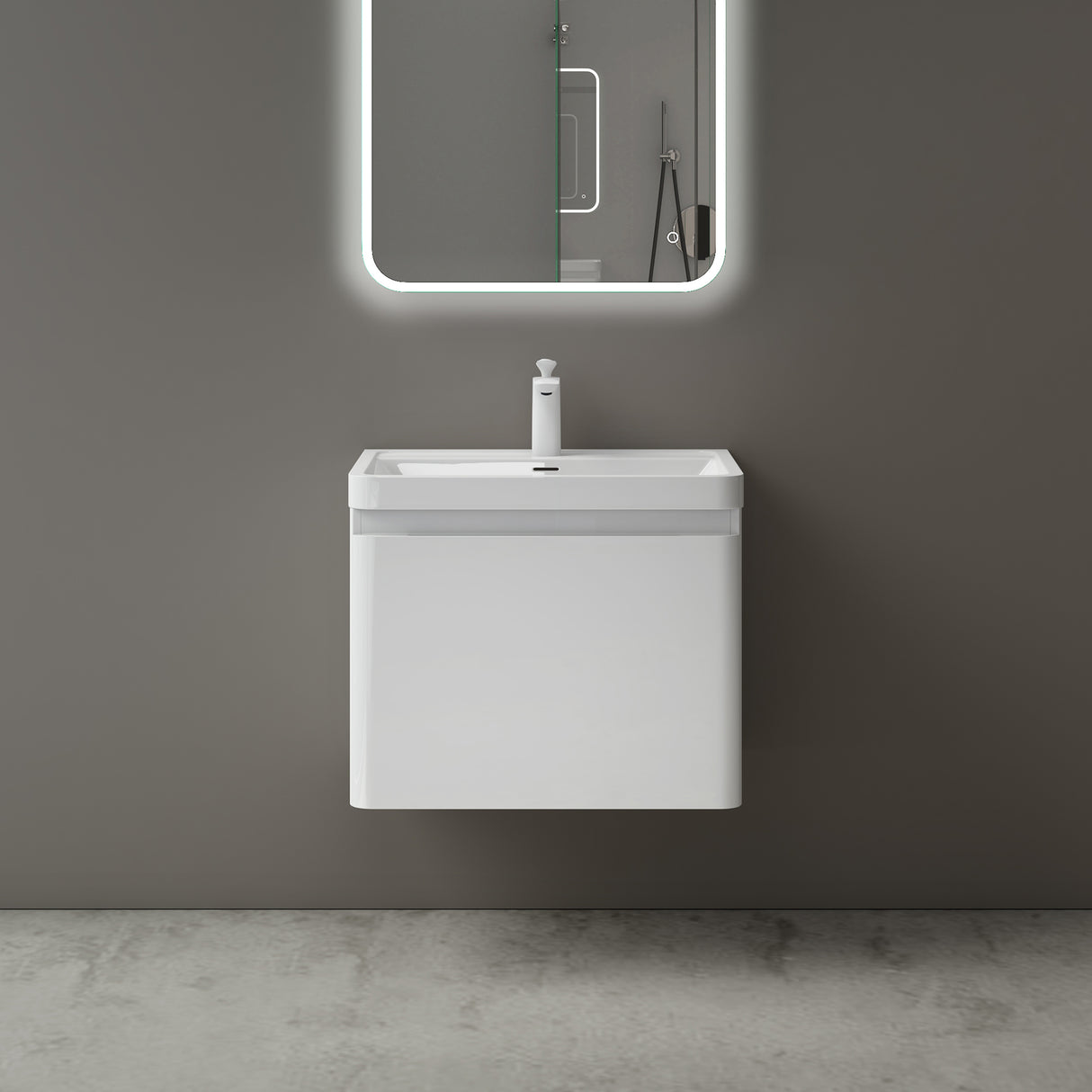 glasvilla Mobile Bagno Sospeso Mobile da Bagno con Cassetto a Chiusura Soft Close e Lavabo da Marmo fuso, Ancona