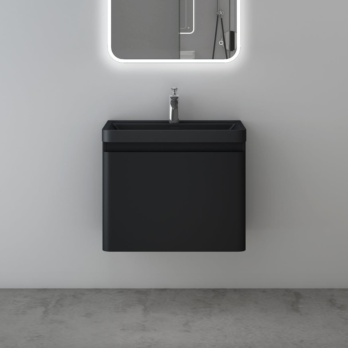 glasvilla Mobile Bagno Sospeso Mobile da Bagno con Cassetto a Chiusura Soft Close e Lavabo da Marmo fuso, Ancona