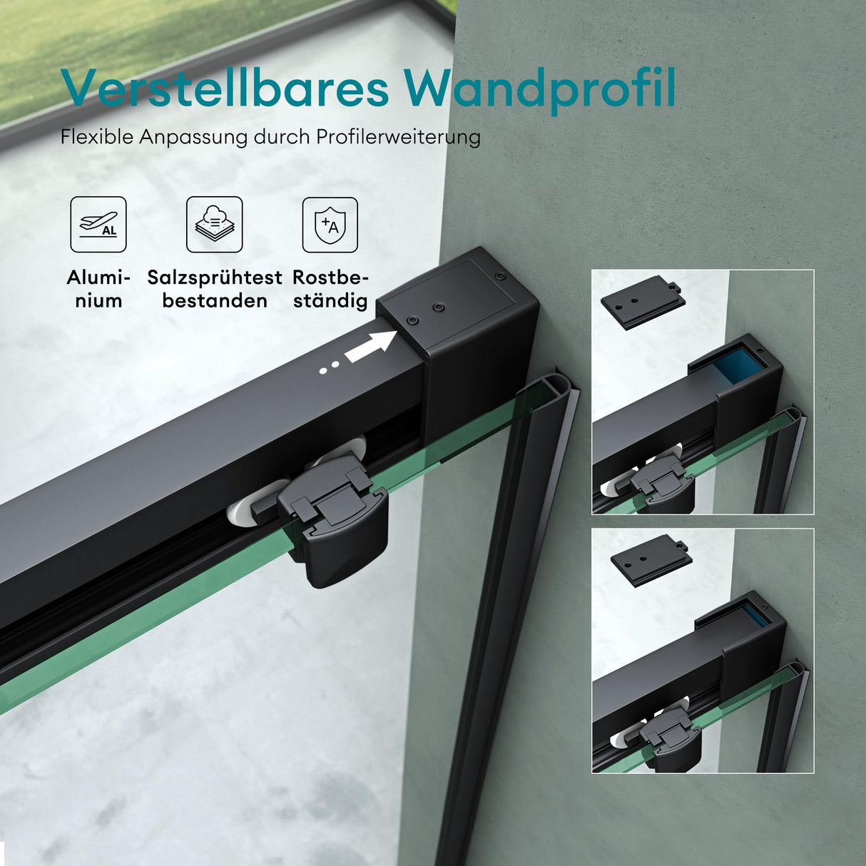 glasvilla Duschtür Nischentür dusche Duschabtrennung Chrom und Schwarz Duschkabine Nischenschiebetür 6mm ESG-Sicherheitsglas inkl. Soft-Close Teramo12K