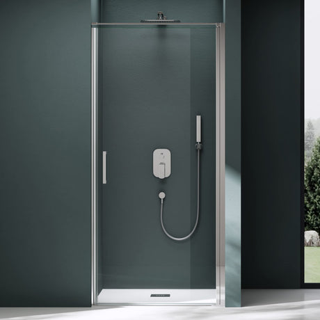glasvilla Box Doccia a Nicchia in Vetro di Sicurezza 8mm con Meccanismo di Sollevamento e Abbassamento Cabina Doccia Cromata e Nera in Vetro Trasparente e Parzialmente Smerigliato Box Doccia con Rivestimento Nano Teramo36K