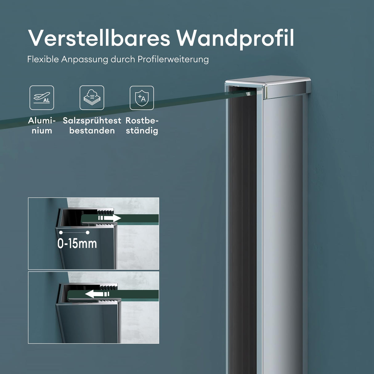 glasvilla Box Doccia Walk-In in Vetro di Sicurezza ESG con Rivestimento Nano Parete Doccia in Vetro 8mm Braccio di Sostegno BRAM1 & BRAM3 Bremen1K
