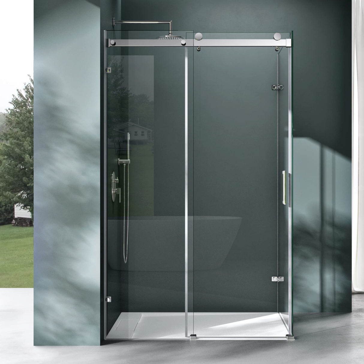 Box doccia Glasvilla con porta scorrevole angolare, in acciaio ESG da 8 mm con rivestimento NANO, supporto doccia a 4 punti Rav17-2K