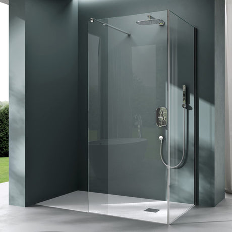 glasvilla Box Doccia Walk-In, Parete Doccia in Vetro Trasparente 8mm di Sicurezza ESG con Stabilizzatore Rettangolare, Cabina Doccia in Vetro con Nano Rivestimento BremenL