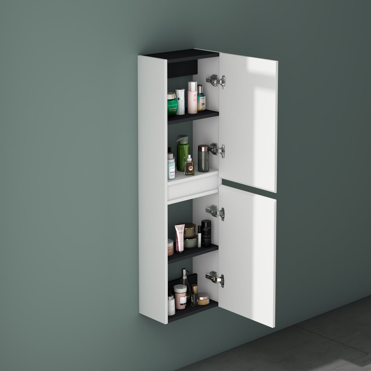 Glasvilla Verona – Armario auxiliar de baño suspendido con 2 puertas y 4 compartimentos (35×20×120 cm)