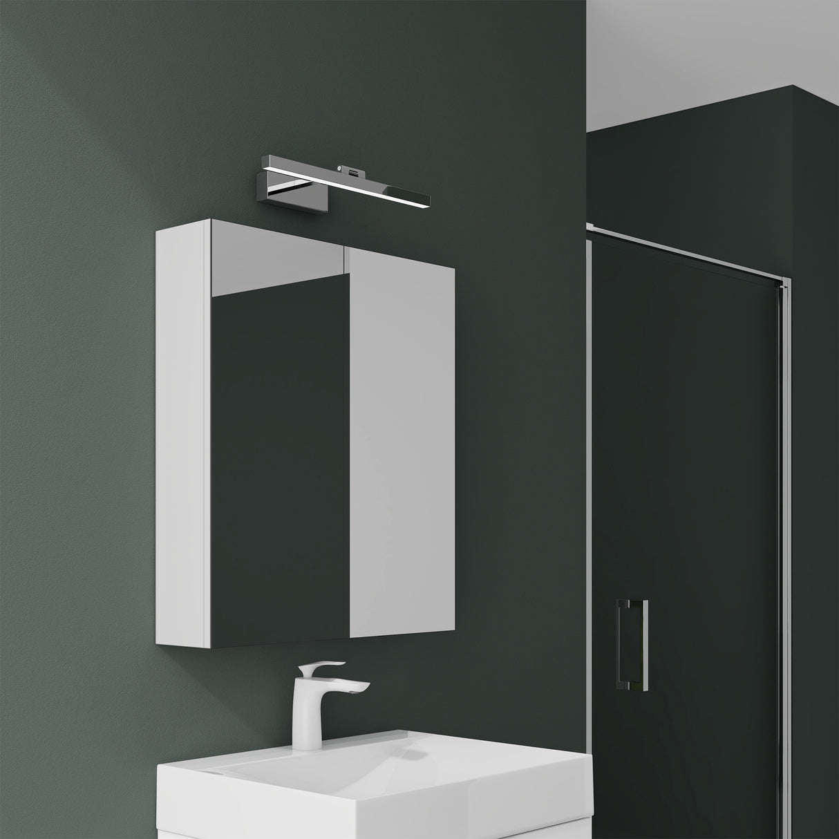 glasvilla Armadietto a Specchio con Lampada da Specchio LED per Bagno, Mobiletto da Parete per Bagno con Specchio e Luce a Specchio Spiegelschrank 02