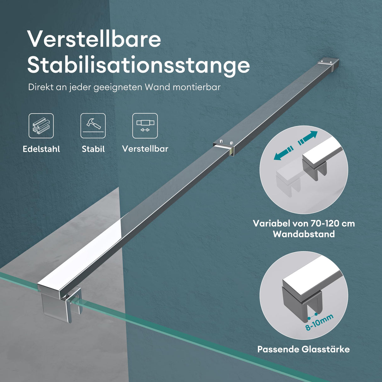 glasvilla Box Doccia Walk-In in Vetro di Sicurezza ESG con Rivestimento Nano Parete Doccia in Vetro 8mm Braccio di Sostegno BRAM1 & BRAM3 Bremen1K