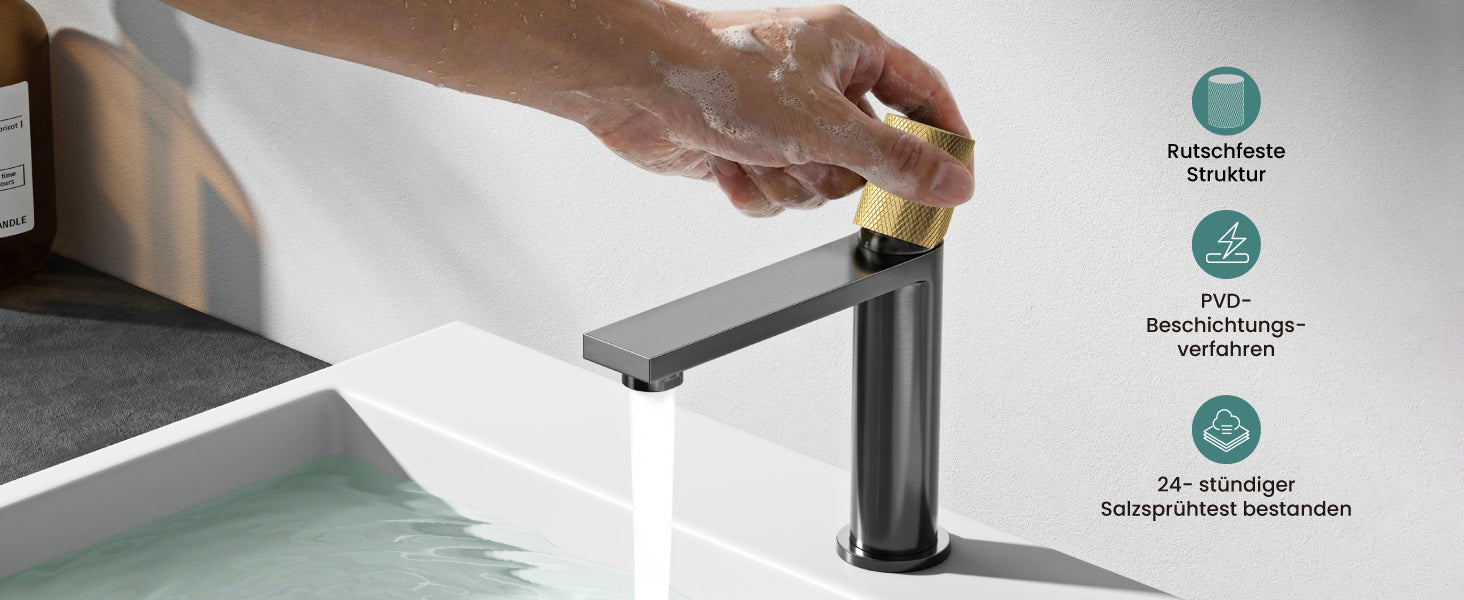 Grifo de Lavabo Glasvilla Fino-01 Monomando de Acero Inoxidable con Ahorro de Agua