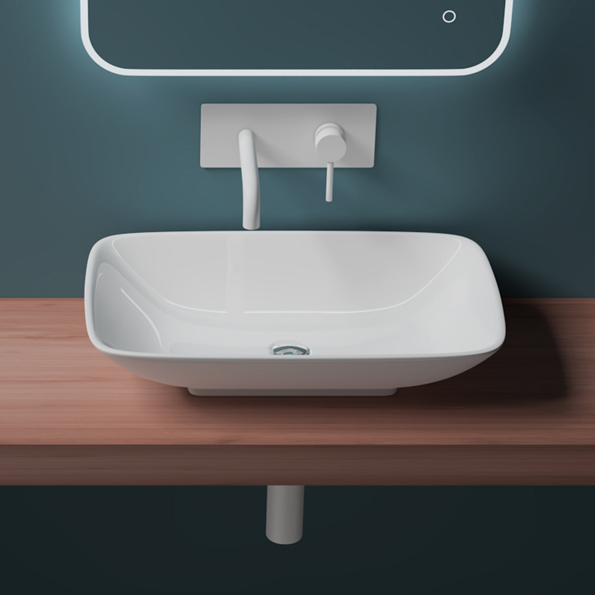 glasvilla Lavabo da Appoggio in Ceramica Lavandino Bagno Bianco con Nano Rivestimenti Brüssel159