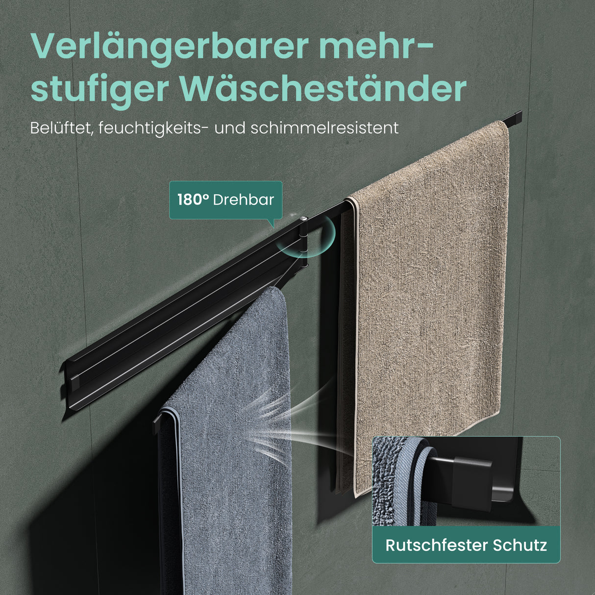 glasvilla Porta Asciugamani da Parete Portasciugamani con 3 Bracci Girevole a 180° Porta Asciugamani Adesivo da Parete per Bagno e Cucina Folda-02