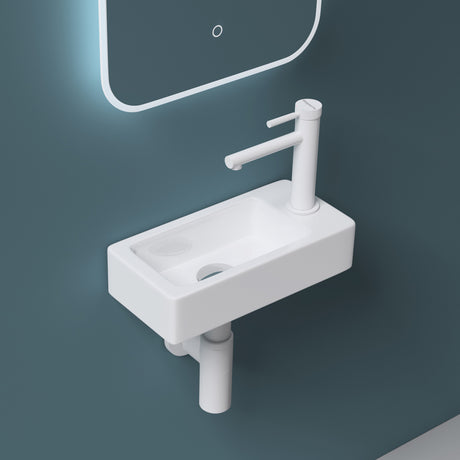 glasvilla Lavabo Bagno Sospeso in Ceramica Lavandino Bagno Rettagolare con Nano Rivestimenti Bianco Brüssel3053