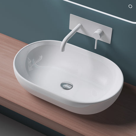 glasvilla Lavabo da Appoggio in Ceramica Lavandino Bagno Ovale con Nano Rivestimenti Bianco Brüssel322