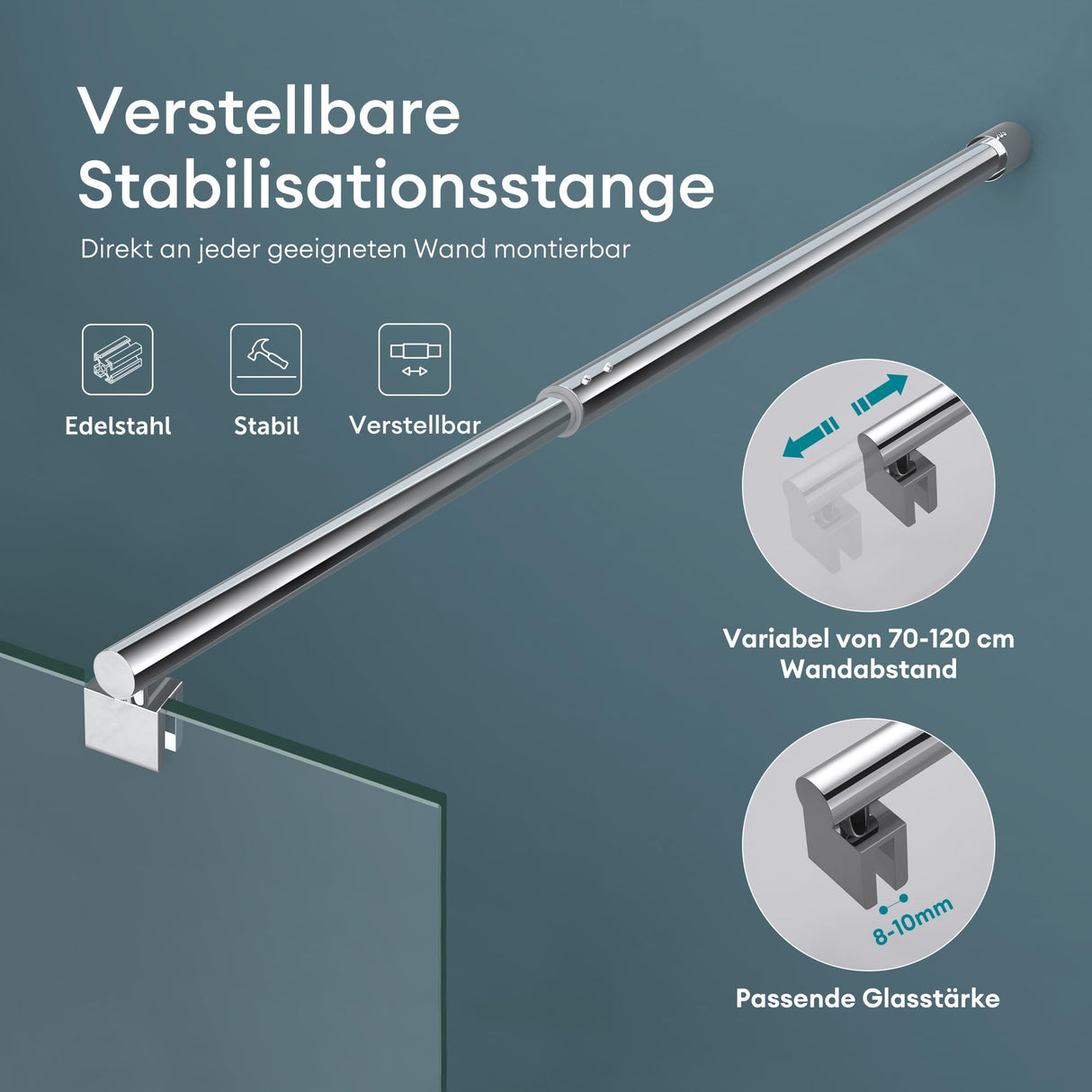glasvilla Box Doccia Walk-In in Vetro di Sicurezza ESG con Rivestimento Nano Parete Doccia in Vetro 8mm Braccio di Sostegno BRAM1 & BRAM3 Bremen1K