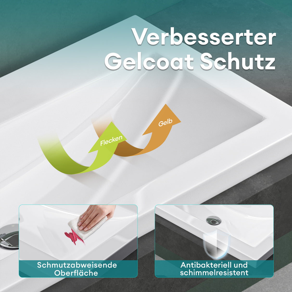 Lavabo Glasvilla Col01 Mineral Cast Rectangular con Desbordamiento y Orificio para Grifo