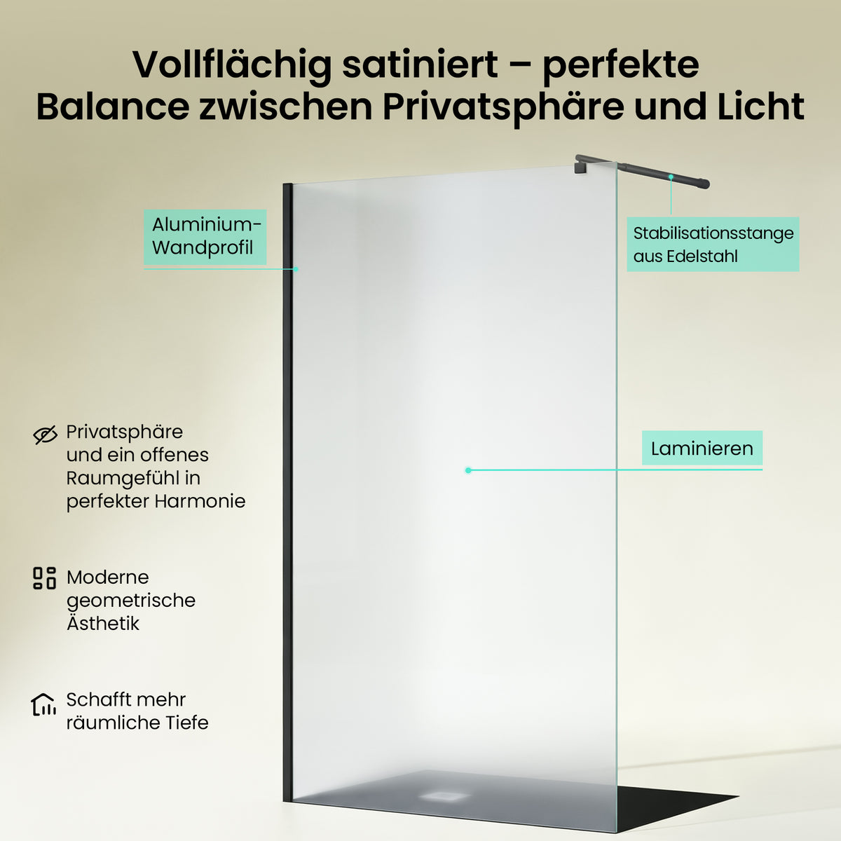glasvilla Duschwand für Dusche Duschabtrennung Walk-In Dusche Duschtrennwand Schwarz 10mm ESG-Sicherheitsglas NANO Glas Vollsatiniert BRAM1/BRAM3 Bremen02VS