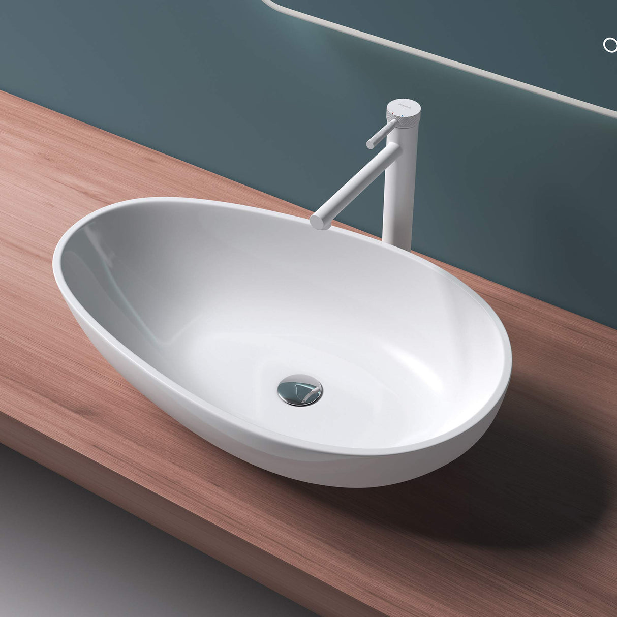 glasvilla Lavabo da Appoggio da Marmo Fuso Lavandino Bagno Ovale senza Foro per Rubinetto e Troppopieno Col809