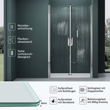 glasvilla Duschtür Nischentür dusche Duschabtrennung Duschkabine Schwingtür 180° Doppeltür 6mm ESG Nano-Beschichtung Klarglas/Satiniert Streifen/Vollsatiniert mit Hebe- und Senkmechanismus Teramo24K+MS+VS