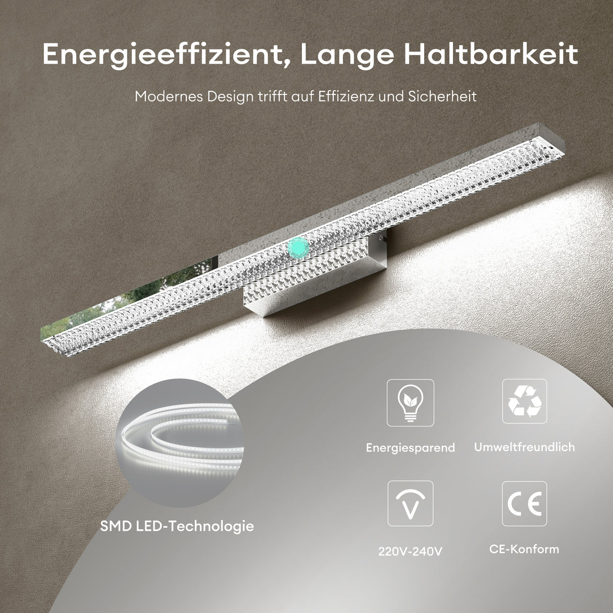 lampada da specchio a LED per bagno Glasvilla | Lampada da specchio, lampada da bagno 6000K | Applique a LED da 14W