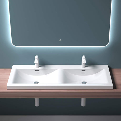 glasvilla Lavabo da Incasso Doppio Lavabo Sottopiano Lavandino Bagno da Marmo Fuso con 2 Fori per Rubinetto e Troppopieno Colossum03