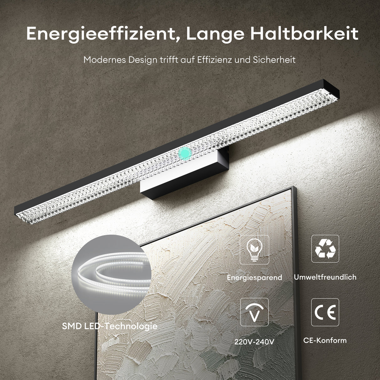 lampada da specchio a LED per bagno Glasvilla | Lampada da specchio, lampada da bagno 6000K | Applique a LED da 14W